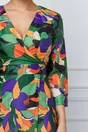 Rochie Marcy verde cu imprimeuri orange si mov