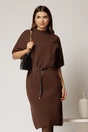 Rochie maro din tricot cu maneci fluture si curea in talie, 1, dyfashion.ro