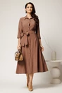 Rochie maro tip camasa din viscoza cu cordon in talie, 3, dyfashion.ro