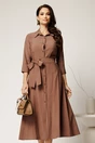 Rochie maro tip camasa din viscoza cu cordon in talie, 1, dyfashion.ro