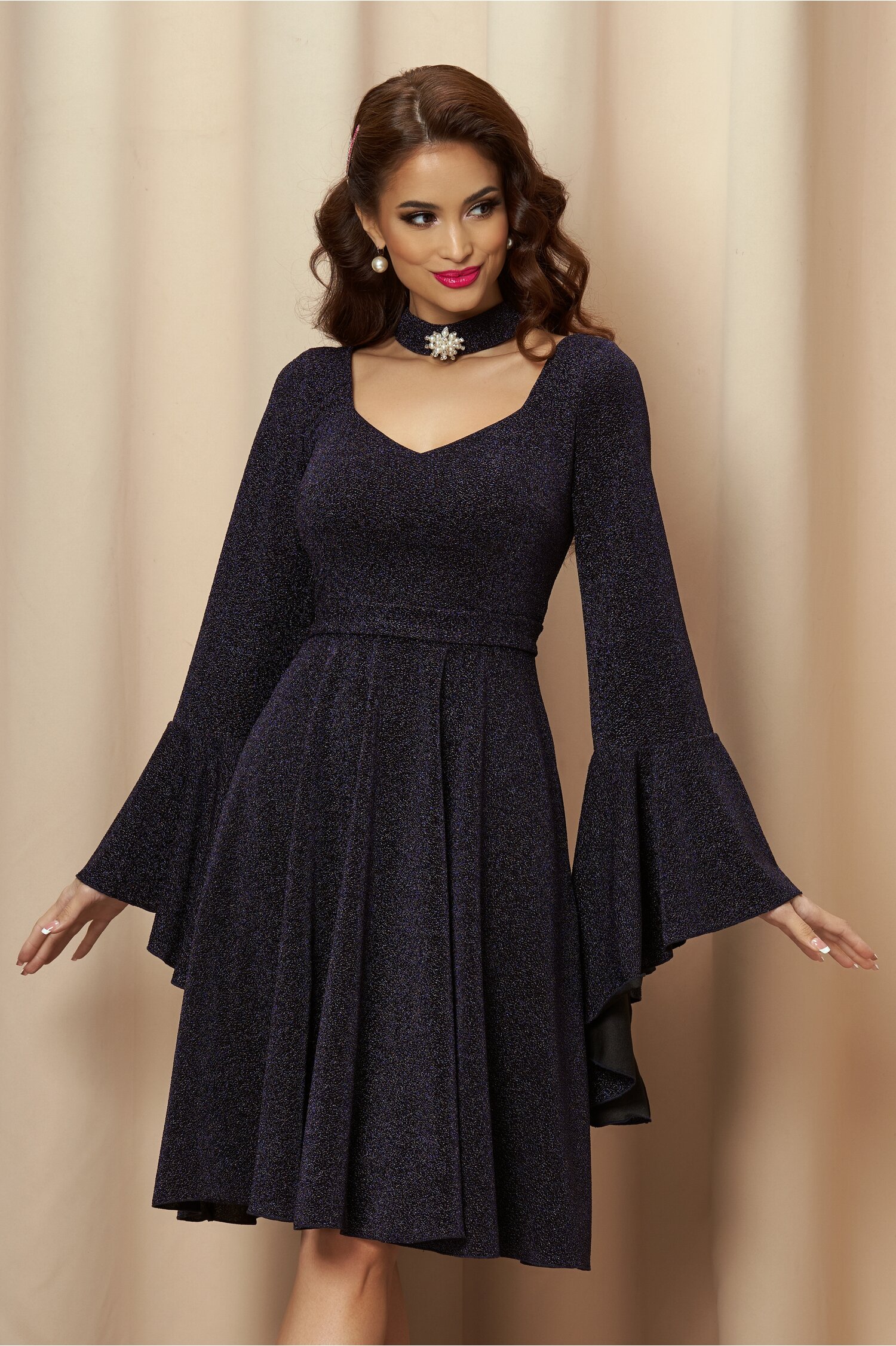 Rochie mbg bleumarin cu maneci clopot