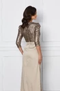 Rochie MBG lunga bej din tafta cu paiete la bust si crepeu maxi