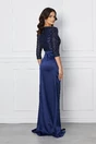 Rochie MBG lunga bleumarin din tafta cu paiete la bust si crepeu maxi