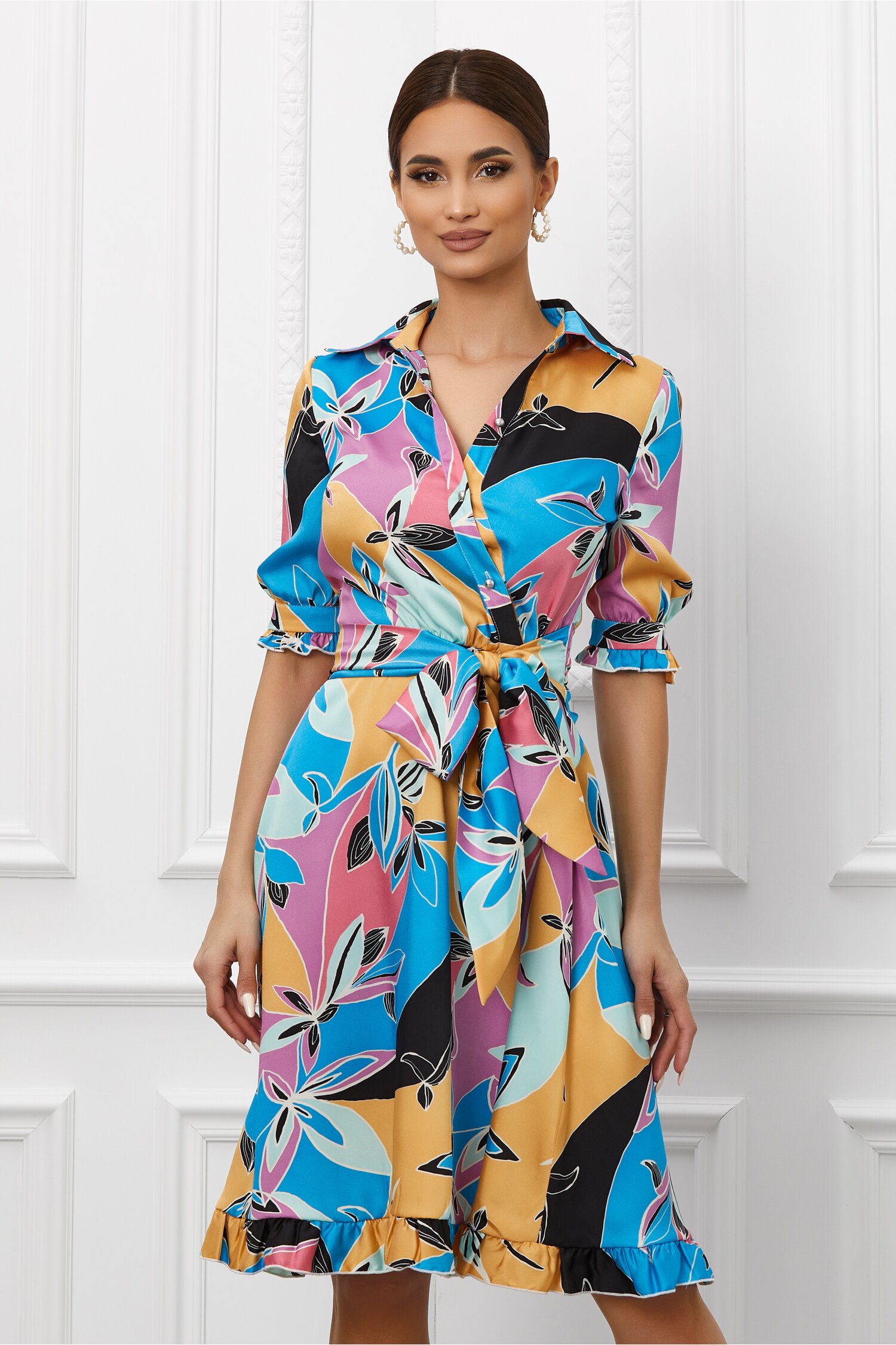 Rochie mbg multicolora cu nasturi la bust