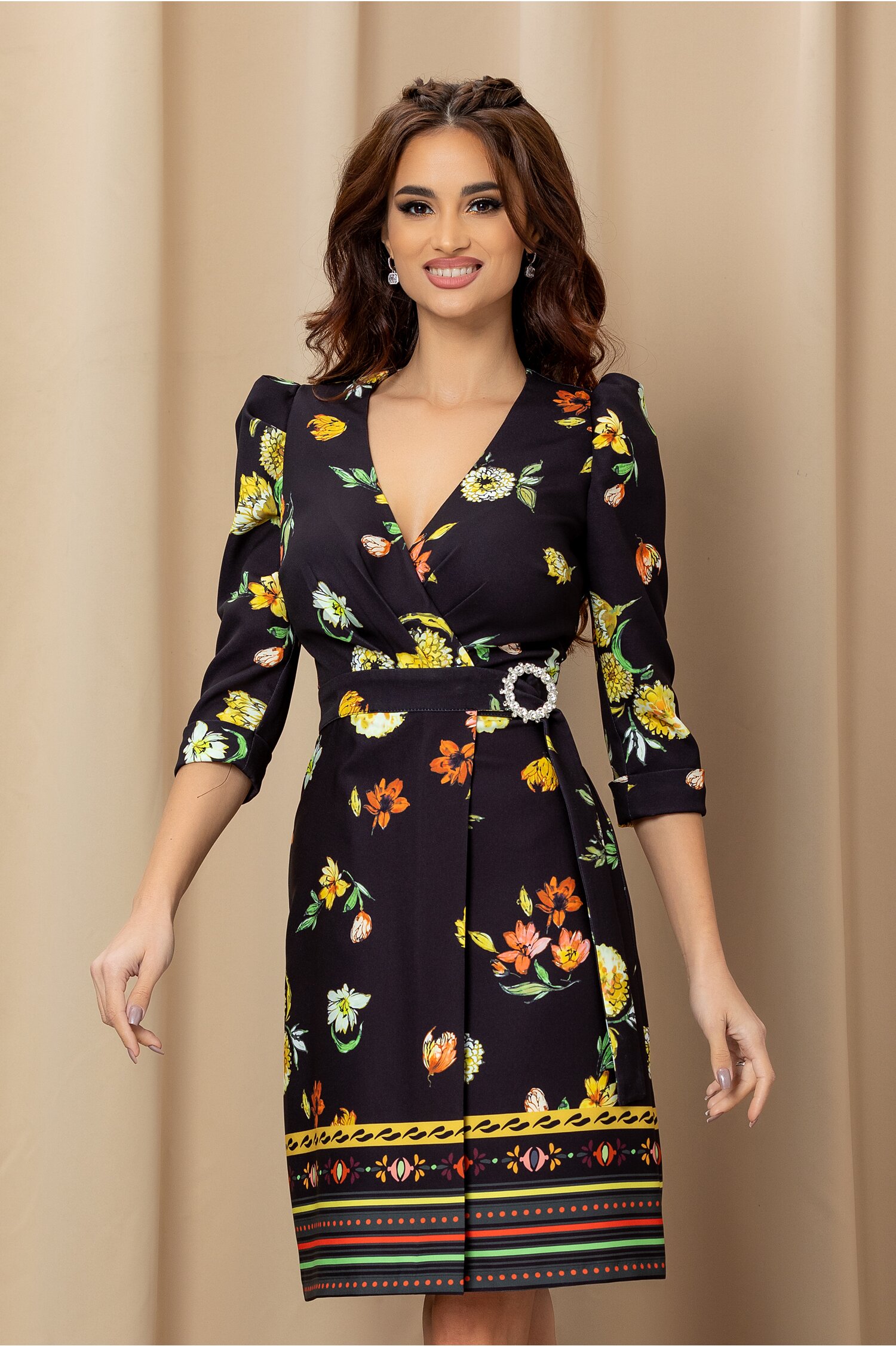 Rochie MBG neagra cu imprimeuri florale 2023 ❤️ Pret Super dyfashion imagine noua 2022