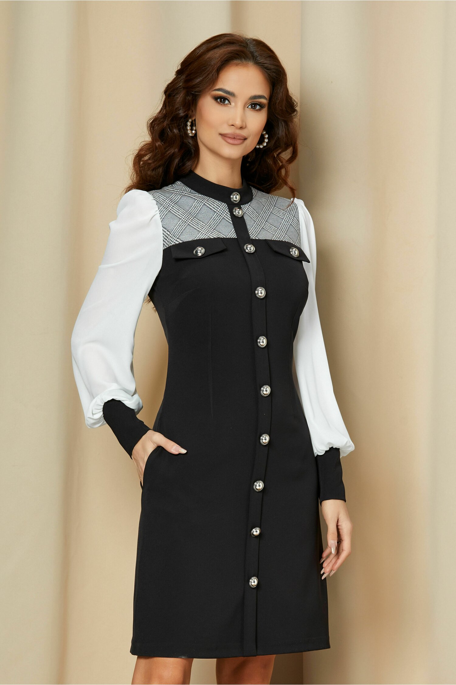 Rochie MBG neagra cu maneci albe din voal