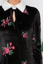 Rochie MBG neagra din catifea cu imprimeu floral si mansete la maneci