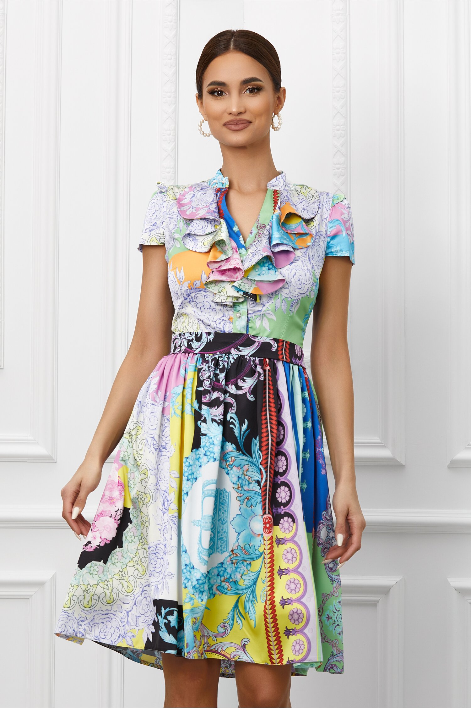 Rochie mbg satinata cu imprimeu multicolor