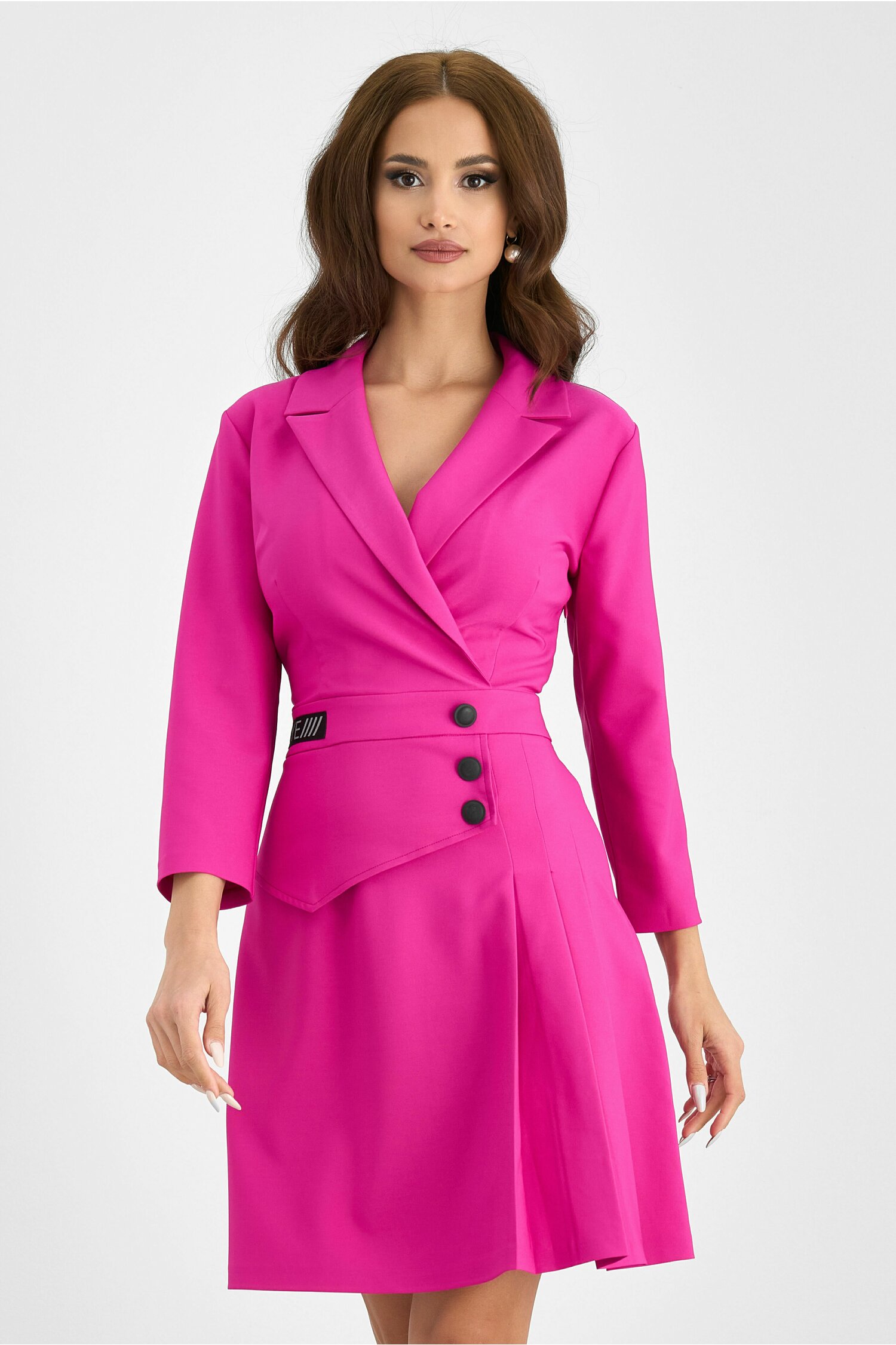 Rochie melina fucsia petrecuta cu pliuri pe fusta