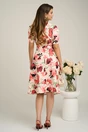 Rochie midi ivory din stofa in clos cu imprimeu floral roz si cordon in talie, 2, dyfashion.ro