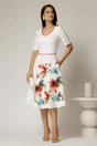 Rochie midi alba clos cu imprimeu corai si decolteu in V, 3, dyfashion.ro