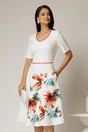 Rochie midi alba clos cu imprimeu corai si decolteu in V, 1, dyfashion.ro