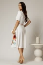 Rochie midi alba clos cu imprimeu corai si decolteu in V, 2, dyfashion.ro