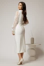 Rochie midi alba conica cu maneci din dantela si guler barcuta, 2, dyfashion.ro