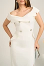 Rochie midi alba conica din voal satinat cu strasuri si nasturi- Leonard Collection, 3, dyfashion.ro