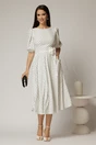 Rochie midi alba cu buline si cordon detasabil in talie, 3, dyfashion.ro