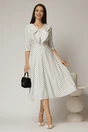 Rochie midi alba cu buline si guler amplu croi clos, 3, dyfashion.ro