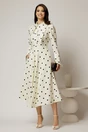 Rochie midi alba cu buline si guler ascutit, 3, dyfashion.ro