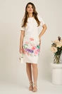 Rochie midi alba cu flori colorate din stofa cu croi drept, 4, dyfashion.ro
