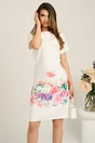 Rochie midi alba cu flori colorate din stofa cu croi drept, 1, dyfashion.ro