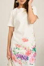 Rochie midi alba cu flori colorate din stofa cu croi drept, 3, dyfashion.ro