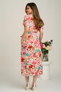 Rochie midi alba cu flori corai din viscoza in clini cu nasturi si cordon in talie, 2, dyfashion.ro