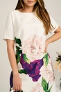 Rochie midi alba cu flori mov din stofa cu croi drept, 3, dyfashion.ro
