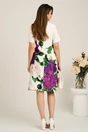 Rochie midi alba cu flori mov din stofa cu croi drept, 2, dyfashion.ro