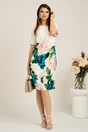 Rochie midi alba cu flori turcoaz din stofa cu croi drept, 4, dyfashion.ro