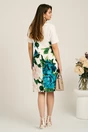 Rochie midi alba cu flori turcoaz din stofa cu croi drept, 2, dyfashion.ro