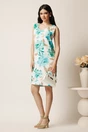 Rochie midi alba cu flori verzi din viscoza, 3, dyfashion.ro