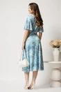 Rochie midi alba cu imprimeu albastru din viscoza in clos cu pliuri pe bust, 2, dyfashion.ro