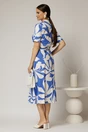 Rochie midi alba cu imprimeu albastru tip camasa din poplin cu cordon in talie, 2, dyfashion.ro