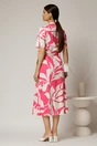 Rochie midi alba cu imprimeu fucsia tip camasa din poplin cu cordon in talie, 2, dyfashion.ro