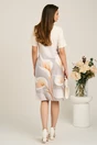 Rochie midi alba cu imprimeu gri si flori maro din stofa cu croi drept, 2, dyfashion.ro