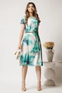 Rochie midi alba cu imprimeu verde din lycra in clos, 3, dyfashion.ro