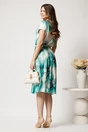 Rochie midi alba cu imprimeu verde din lycra in clos, 2, dyfashion.ro