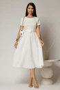 Rochie midi alba cu maneca scurta si curea in talie cu adaos de viscoza, 3, dyfashion.ro