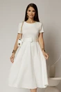 Rochie midi alba cu maneca scurta si curea in talie cu adaos de viscoza, 1, dyfashion.ro