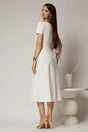 Rochie midi alba cu maneca scurta si curea in talie cu adaos de viscoza, 2, dyfashion.ro