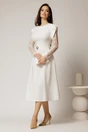 Rochie midi alba cu maneci din dantela si cordon detasabil, 3, dyfashion.ro