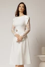Rochie midi alba cu maneci din dantela si cordon detasabil, 1, dyfashion.ro