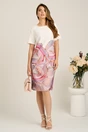 Rochie midi alba cu trandafiri maxi roz din stofa cu croi drept, 3, dyfashion.ro