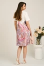 Rochie midi alba cu trandafiri maxi roz din stofa cu croi drept, 2, dyfashion.ro