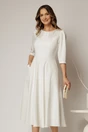 Rochie midi alba de ocazie cu nasturi pe bust si guler cu broderie si margele, 1, dyfashion.ro