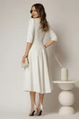 Rochie midi alba de ocazie cu nasturi pe bust si guler cu broderie si margele, 2, dyfashion.ro
