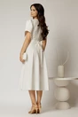 Rochie midi alba de ocazie cu pliuri pe bust si cordon detasabi cu flori, 2, dyfashion.ro