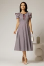 Rochie midi alba de zi cu buline negru bordo si volanase la maneci, 3, dyfashion.ro