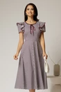 Rochie midi alba de zi cu buline negru bordo si volanase la maneci, 1, dyfashion.ro