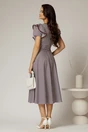 Rochie midi alba de zi cu buline negru bordo si volanase la maneci, 2, dyfashion.ro